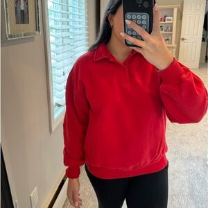 TNA Cozy Fleece Boyfriend Polo Sweatshirt